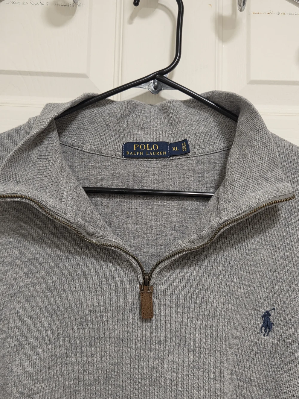 Polo Ralph Lauren Men's XL Grey Quarter-Zip Pullover Sweater 100% Cotton